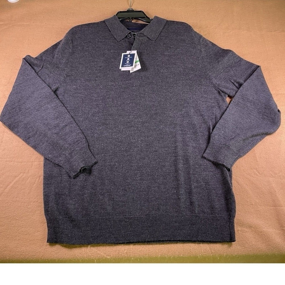 Club Room Estate Merino Wool Blend Polo Sweater Ebony Heather Gray Mens L NEW